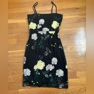 Elegant Floral Embroidered Black Dress